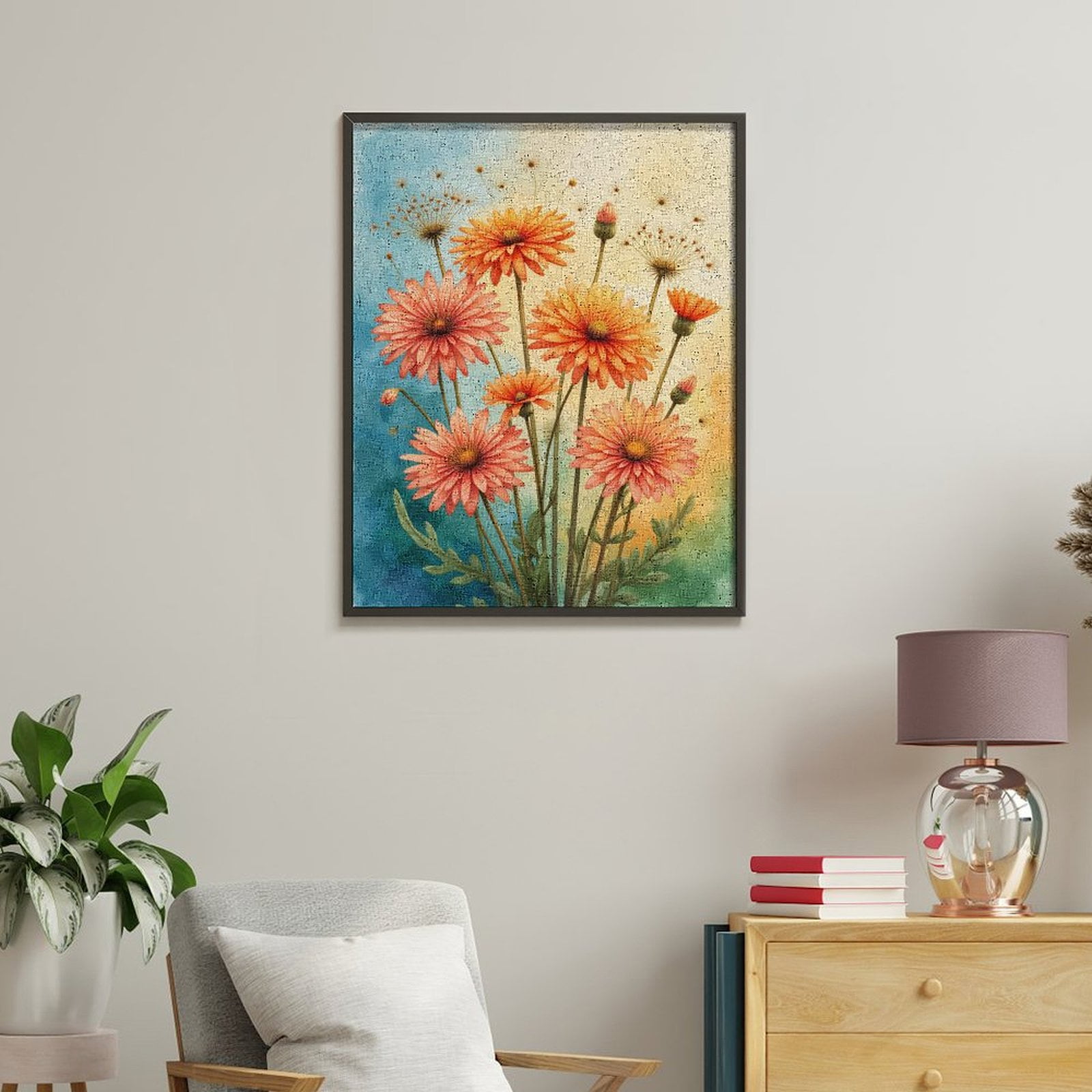 Paint By Numbers Kit for Adults Beginner - DIY Orange Bloom Watercolor Art Botanical Canvas Painting Kits for Adults, Frameless Paint By Number for Adults for Home Wall Decor 16x20 Inch
