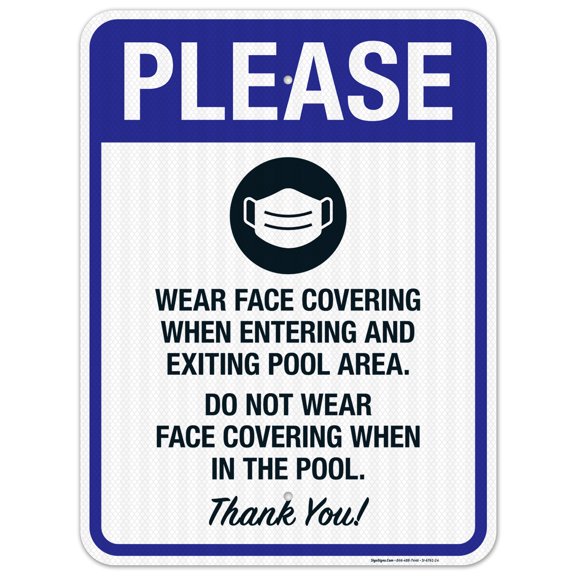 Notice Wear Face Covering When Entering And Exiting Pool Area Sign, Pool Sign,