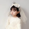 thumbnail image 4 of Velo de corona para niña, lindo, exquisito, cómodo, ligero, resistente a la decoloración, velo para niños para fiesta, boda, color beige, 4 of 5