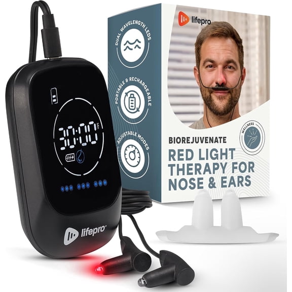LifePro BioRejuvenate Red Light Device for Nose and Ears, Portable 660nm & 810nm LED Nasal Device for Daily Comfort - Black