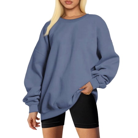 FYEGRE Women s Hoodless Sweatshirt Printed Crewneck Sweatshirt Long Sleeve Casual Pullover Top for Women Soft Warm Fall Winter Fashion Comfortable Streetwear Blue S