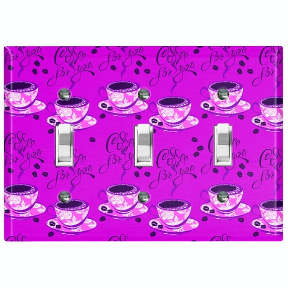 Metal Light Switch Plate Outlet Cover (Pink Floral Coffee Cup COF003)