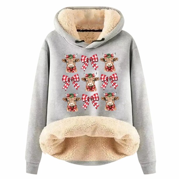 WILLBEST Sudadera de Mujer con Estampado Navideño de Vaca, Estilo Vaquero, Estilo Femenino y Grueso Mediana