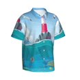thumbnail image 3 of Xecao Lighthouse Sea Port print Hawaiian shirt - a stylish short-sleeve button-down for men, perfect for casual beach and tropical outings., 3 of 9
