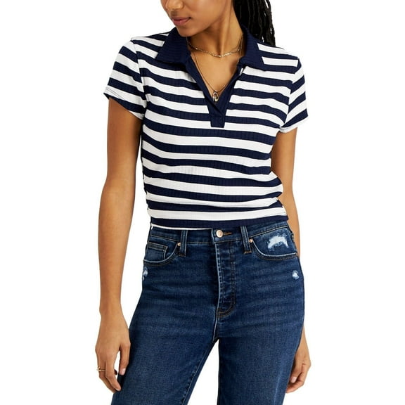 Just Polly Women's Juniors' Ribbed Polo Shirt Black M B4HP