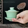 thumbnail image 3 of Gaiwan Kung Fu Teacups with Lid 5-Ounce Teacup and Saucer Set Porcelain Chinese Celadon(Green), 3 of 15