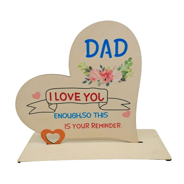 Regalo del día del padre de hija, regalo de papá de hija hijo, letrero de corazón de madera, decoración creativa de escritorio, regalo de cumpleaños