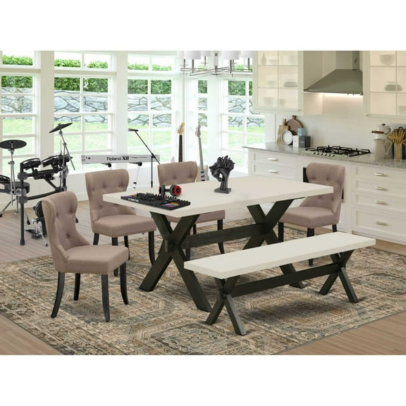 East West Furniture X-Style 6-piece Traditional Wood Kitchen Set in Black