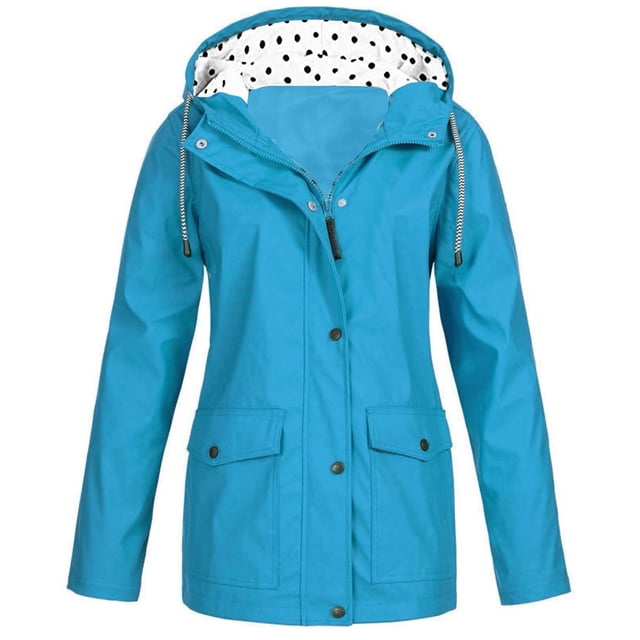 Fall Winter Jackets Coats Cardigan for Women, Solid Color Fashion Casual Zipper Button Double Pocket Drawstring Hooded Coat Blue