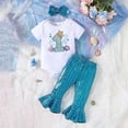 thumbnail image 2 of JAJAHO First Birthday Outfit Girl Clothes Letter Printed Romper Bodysuits Scale Metallic Flared Pants With Headband 3 Piece Cute Outfit, 2 of 9