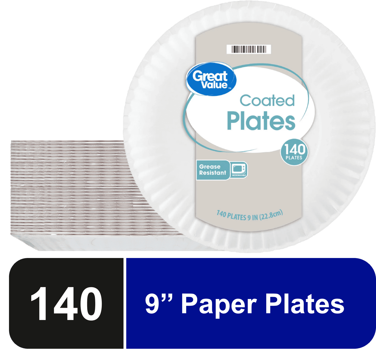 Great Value Coated Paper Plates, 9 Inch, White, 140 Count