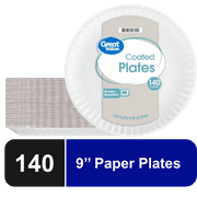 Great Value Coated, Microwave Safe, Disposable Paper Plates, 9 in, White, 140 Count