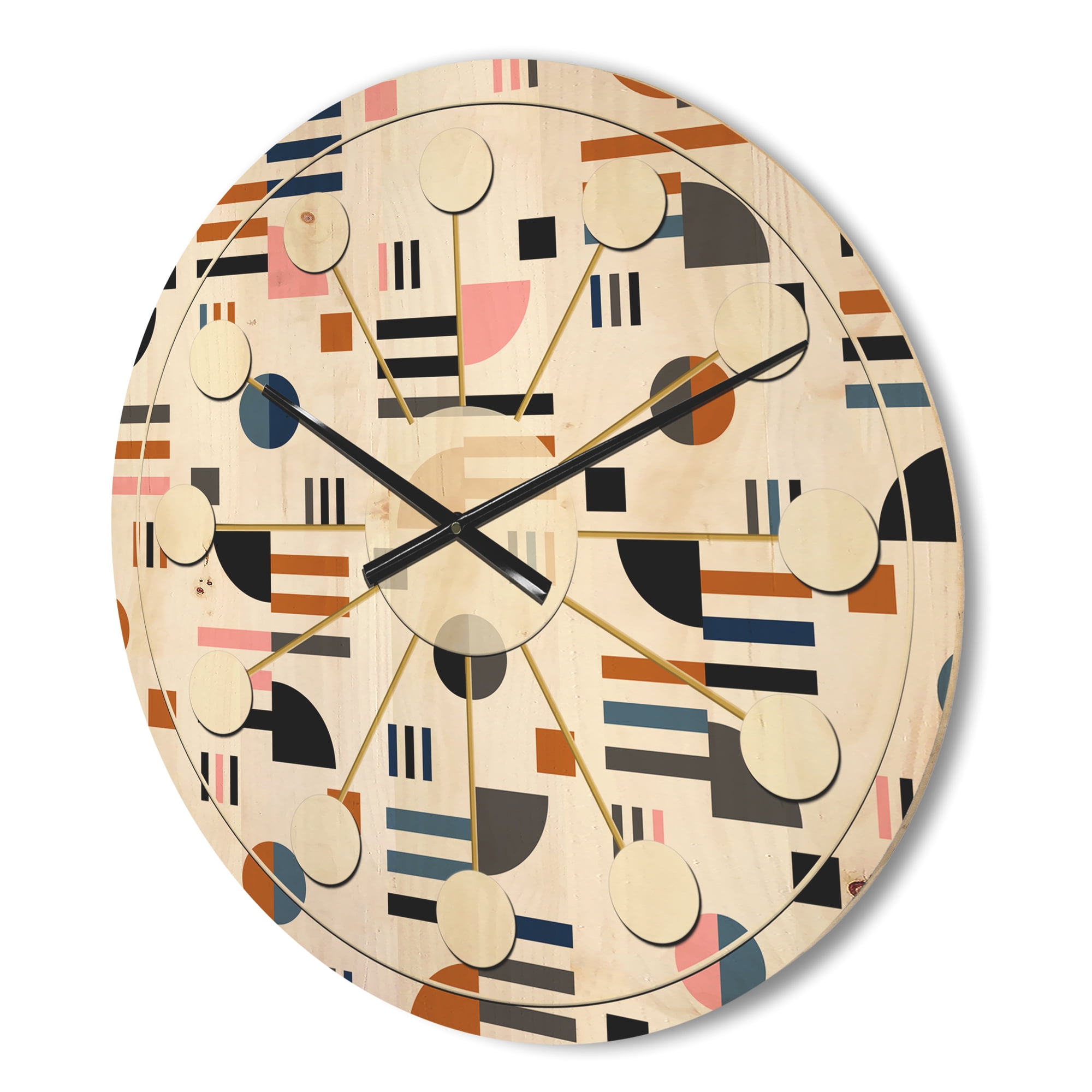 Designart 'Abstract Retro Design XVIII' Mid-Century Modern Wood Wall Clock