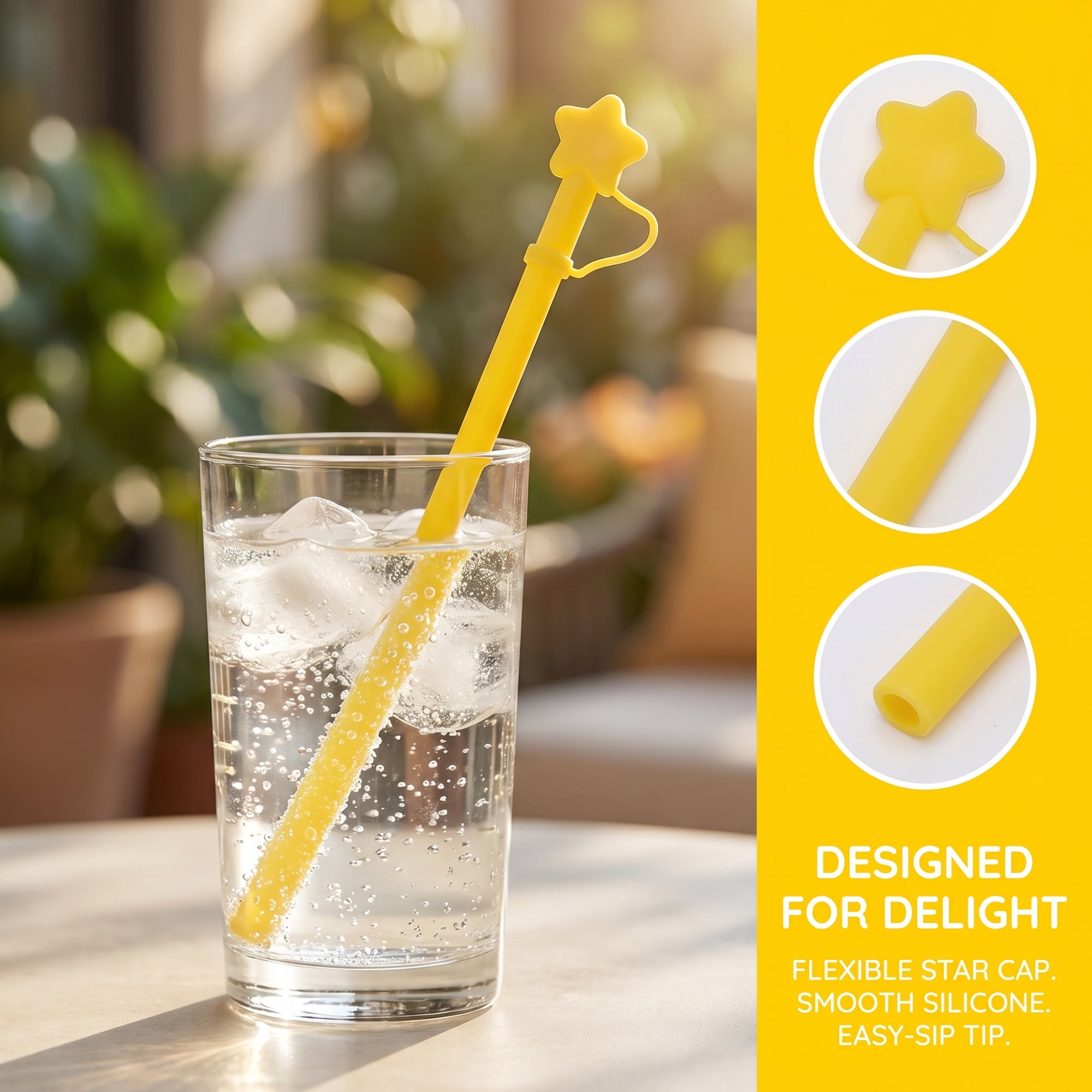 Unique Bargains 6Pcs Reusable Silicone Straws Drinking Straws Yellow