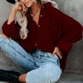 thumbnail image 3 of Zedker Casual Women's Corduroy Fashion Pits Striped Lapel Collar Long Sleeve Jackets with Chest Pocket, Comfy Loose Breathable Fall Clothes,Wine,XL, 3 of 6