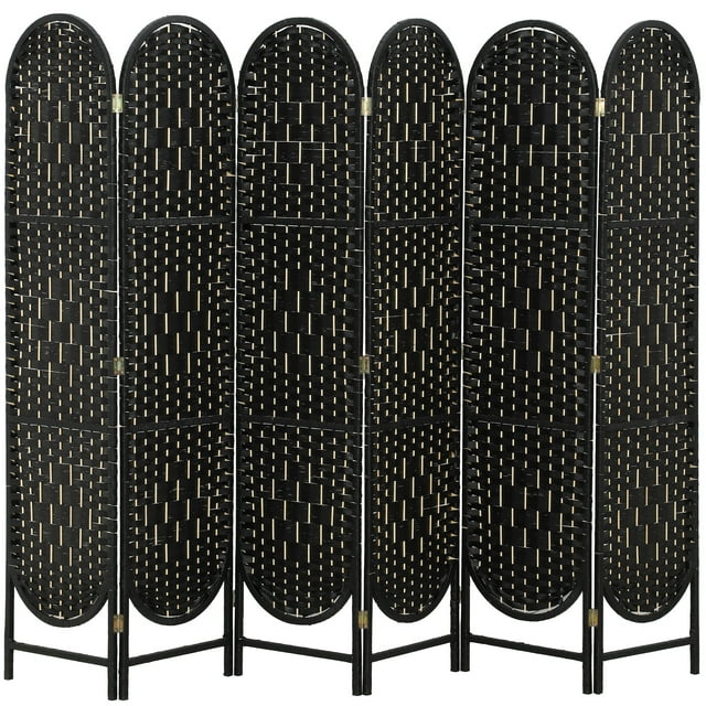 HOMCOM 6 Panel Room Divider, Bohemian Folding Privacy Screen, Black