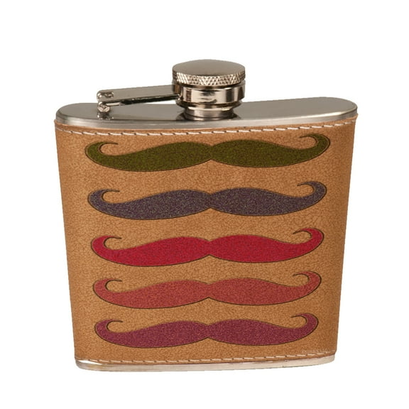 KuzmarK 6 oz. Leather Pocket Hip Liquor Flask - Colorful Sparkle Mustache Collection