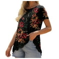 thumbnail image 2 of JWD Women's Tops Short Sleeve Lace Trim O-Neck A Line Tunic Blouse FP Brown Black-M, 2 of 5