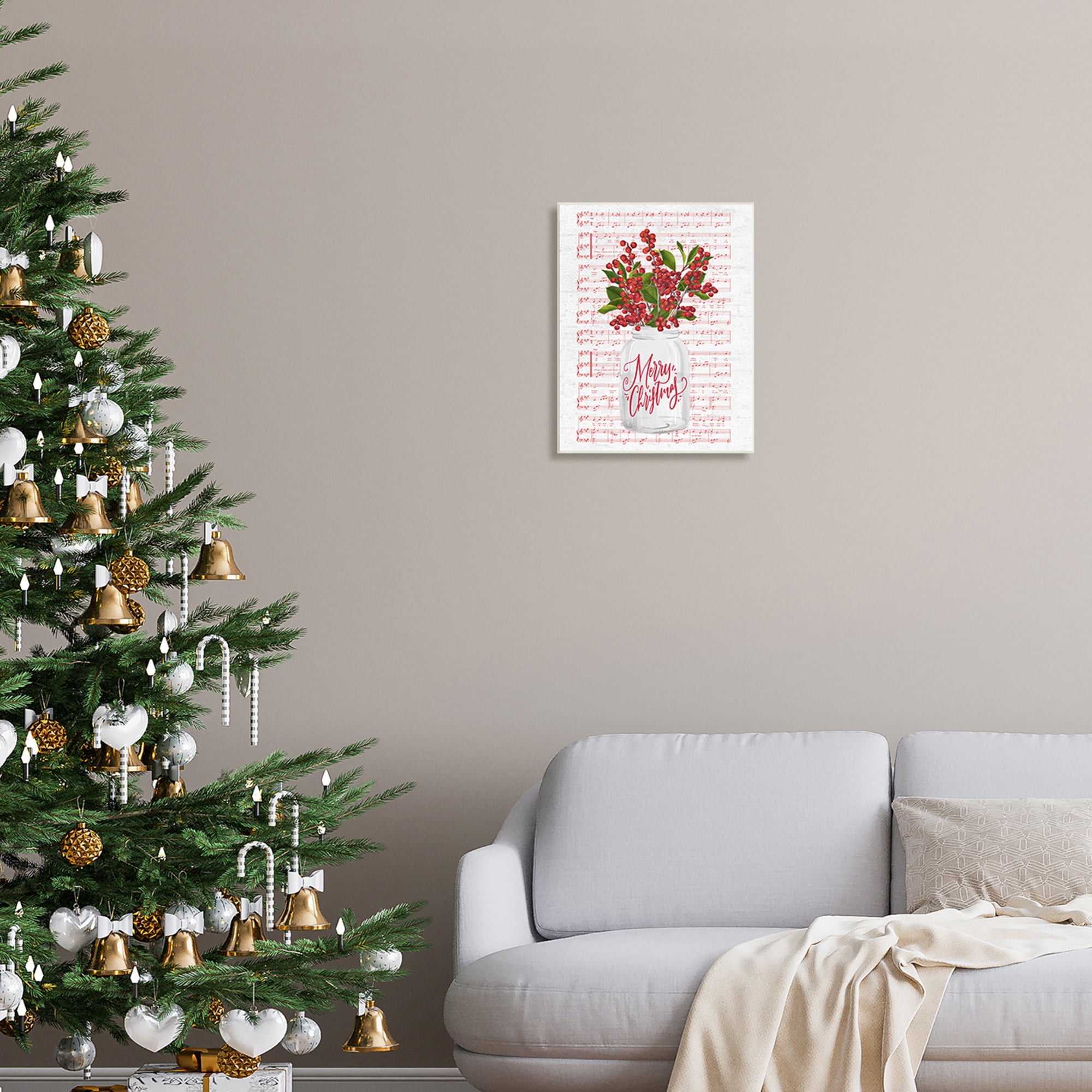 Christmas Holly Plant Music Sheet Notes Background Botanical & Floral Graphic Art Unframed Art Print Wall Art