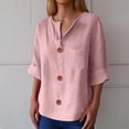 thumbnail image 2 of MIXUE Women Blouses Summer Solid Color V Neck Button Down Short Sleeve Loose Fit Casual Classic Womens Tops Outwear,Pink,M, 2 of 4