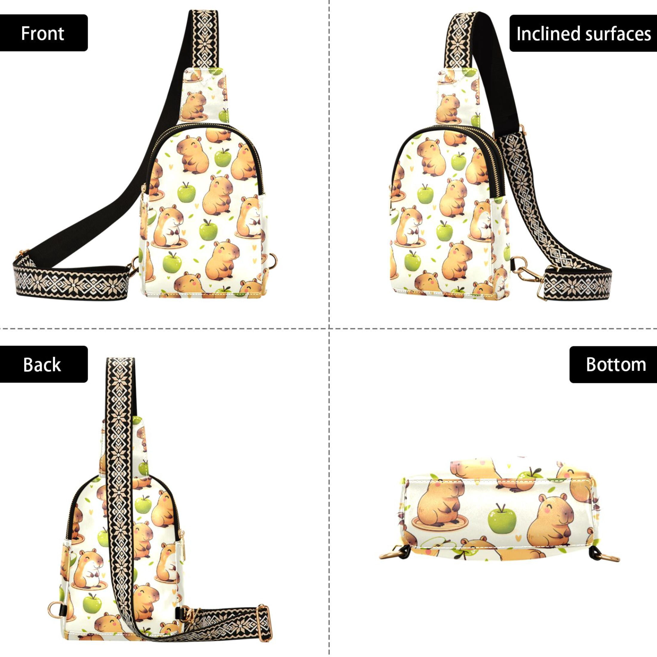 ALAZA Capybara Green Apples Sling Bag for Women Men Waterproof Crossbody Chest Bags