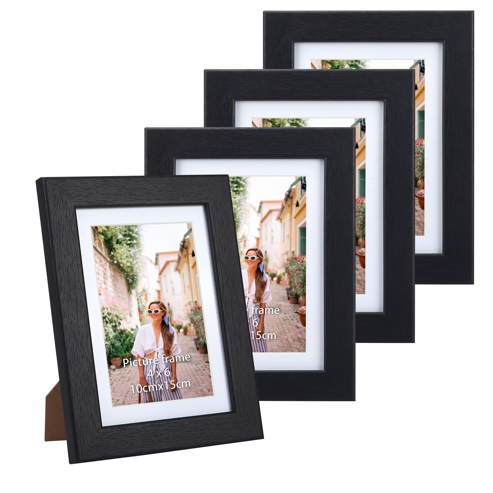 4x6 Picture Frames Set of 4,Rustic 4 by 6 with Mat or 5x7 without Mat