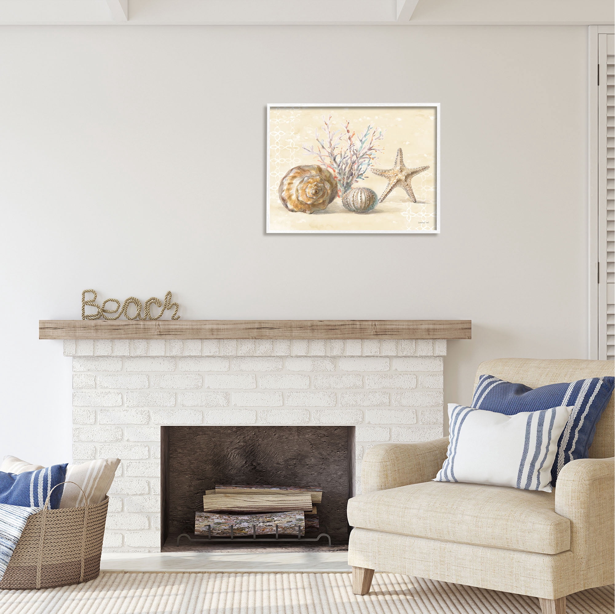 Stupell Industries Sunrise Beach Seashells Animals & Insects Painting White Framed Art Print Wall Art, 30 x 24