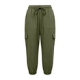 thumbnail image 4 of DHFJKG Capris For Women Cargo Pants With Multi Pockets Casual Drawstring Loose Fit Solid Color Pants Activewear Stylish Trousers, 4 of 5