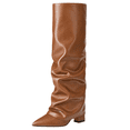 thumbnail image 3 of Willtoo Women's Wide Calf Slouchy Knee High Boots, Pointed Toe Chunky Heel Tall Boots, Faux Leather Pull-On Footwear, 3 of 6