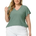 thumbnail image 1 of Blusa de manga acampanada de talla grande para mujer Agnes Orinda, con escote en V, camiseta hueca de primavera y verano, talla 2X, color verde, 1 of 6