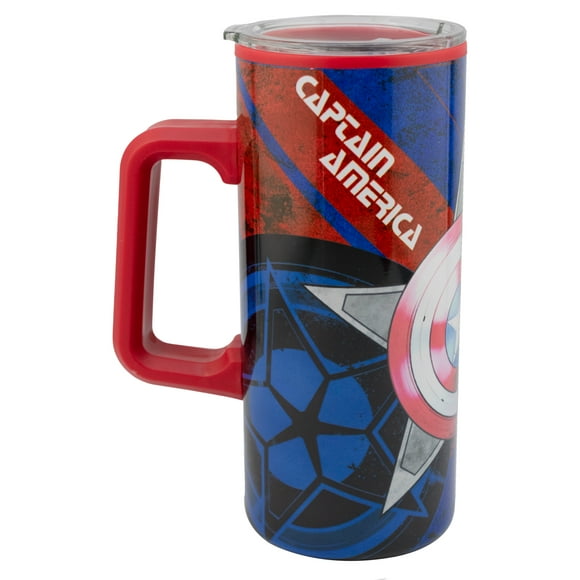 Termo Doble Pared con Asa, Diseño Escudo, Capitán América: Un Nuevo Mundo, Disney Marvel, Termo Acero Inoxidable Exterior e Interior Plástico, Capacidad 500 ml
