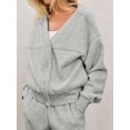 thumbnail image 4 of Women'S 2 Piece Sets Casual Round Neck Button-Down Cardigan with Wide Leg Pants Outfits Loungewear Sets Gray S, 4 of 9