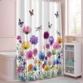 thumbnail image 5 of Shower Curtain Watercolor Flowers Butterfly Shower Curtains for Bathroom Decor, Waterproof Polyester Shower Curtain Set with Hooks, Small Stall Size 36" x 72" Spring Wildflower White, 5 of 9