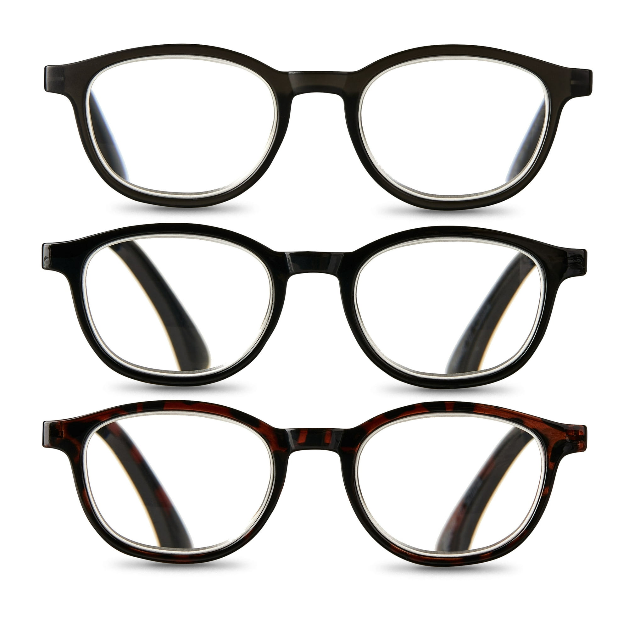 Equate Unisex Rectangular Reading Glasses, Gray/Black/Tortoise, +3.25, 3 Pack