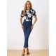 thumbnail image 3 of Blusas de mujer con volantes de manga corta floral con cuello simulado y volantes Azul Oscuro S, 3 of 5