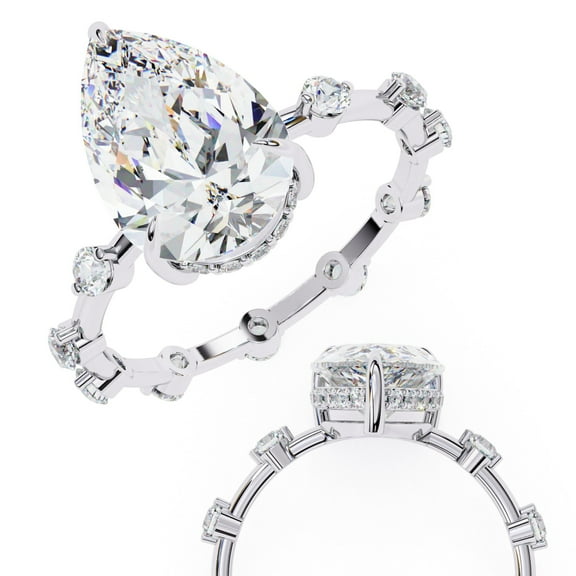 Omkar Jewels Pear Cut Diamond Engagement Ring in Prong Setting with Rose Gold Band and Side Accent Diamonds