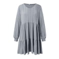 thumbnail image 7 of Sngxgn Women's V Neck Swing Ruffle Long Sleeve Mini Dress(Grey,S), 7 of 7