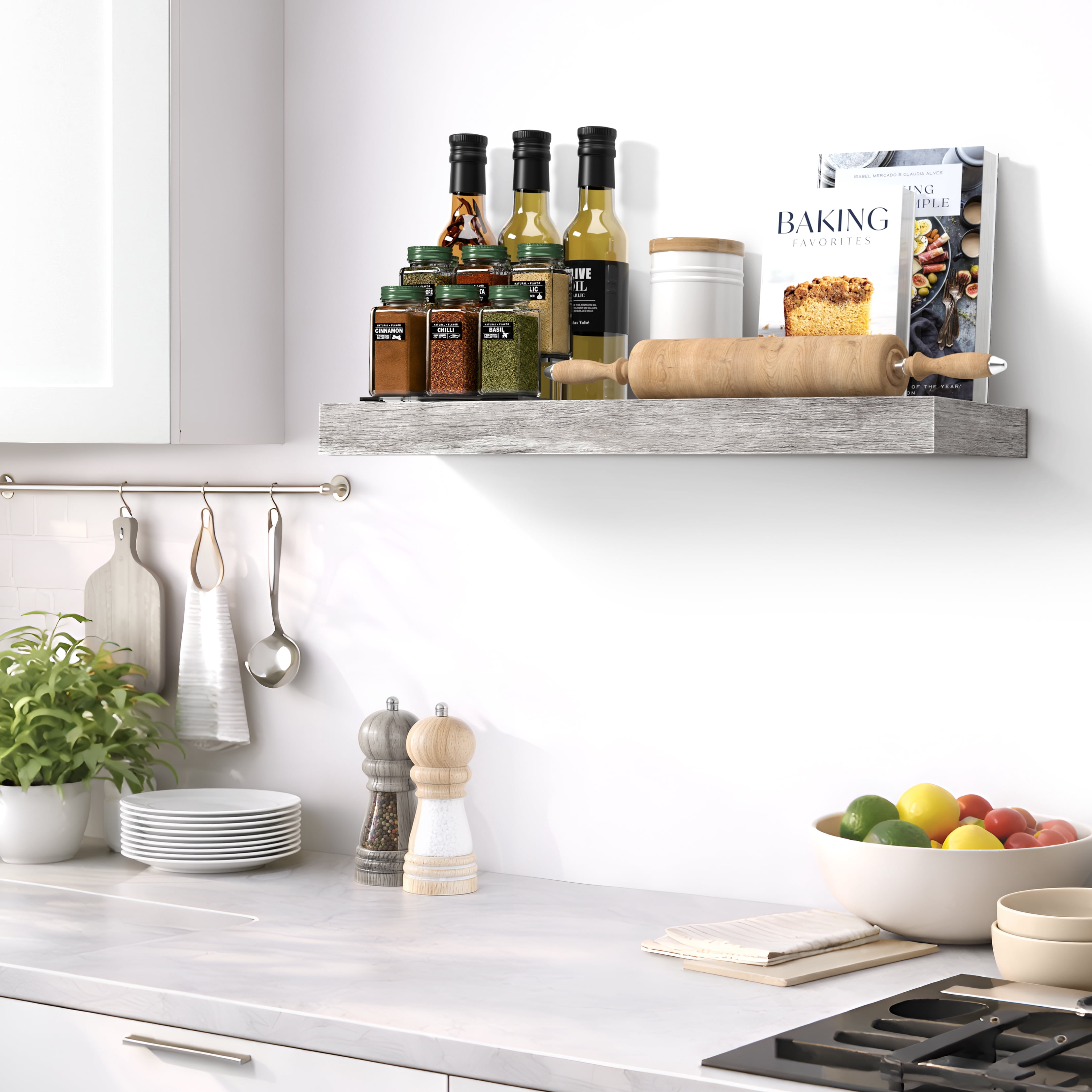 Sorbus 16.25" Floating Wall Shelf, Graywood, Invisible Brackets, Bathroom, Bedroom & Home Decor