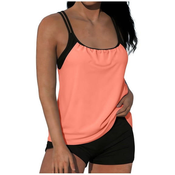 MOJOGO Loose Swimsuits for Women Tank Top & High Waist Boy Short Beach Bathing Suit Quick Dry Tankini XL