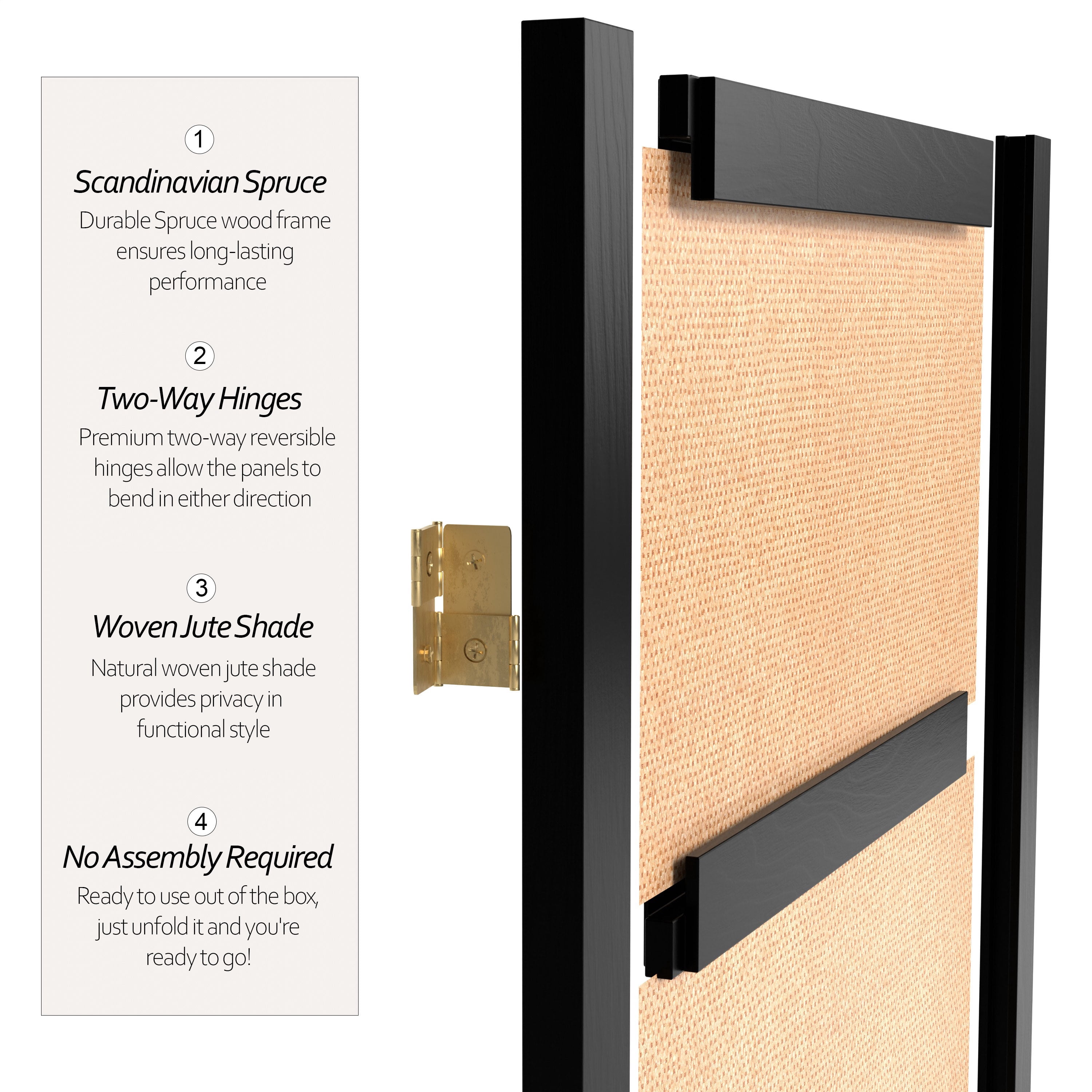 6 ft. Tall Jute Shoji Screen - 3 Panel - Black