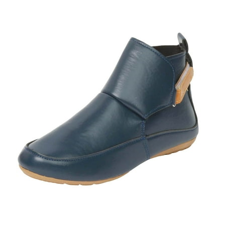 DVKOVI Shoes for Teen Girls Women s Ankle Boots & Booties Women s Vintage Leather Boots Flat Shoes Winter Round Toe Ankle Boots Casual Walking Shoes for Women Fall Shoes for Women 2024 Blue 39