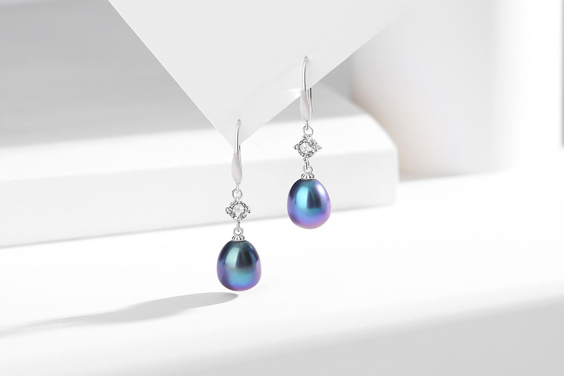 Yami Saltwater Cultured Drop Black Pearl Earrings with 925 Sterling Silver Ear Hooks CZ Valentine's Day Gift for Her