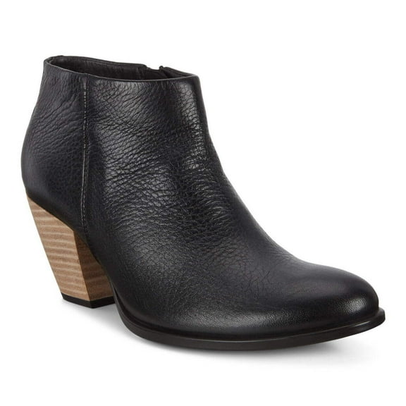Ecco Women's Black Leather Western Water Resistant Ankle Booties