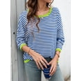 thumbnail image 4 of Womens Sweaters Long Sleeve Crew Neck Color Block Striped Casual Knitted Pullover Tops Blue M, 4 of 6