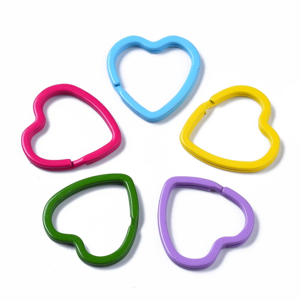200pcs Spray Painted Iron Split Key Rings Keychain Clasp Findings Heart Mixed color 31x30.5x3mm Inner Diameter: 23x25mm