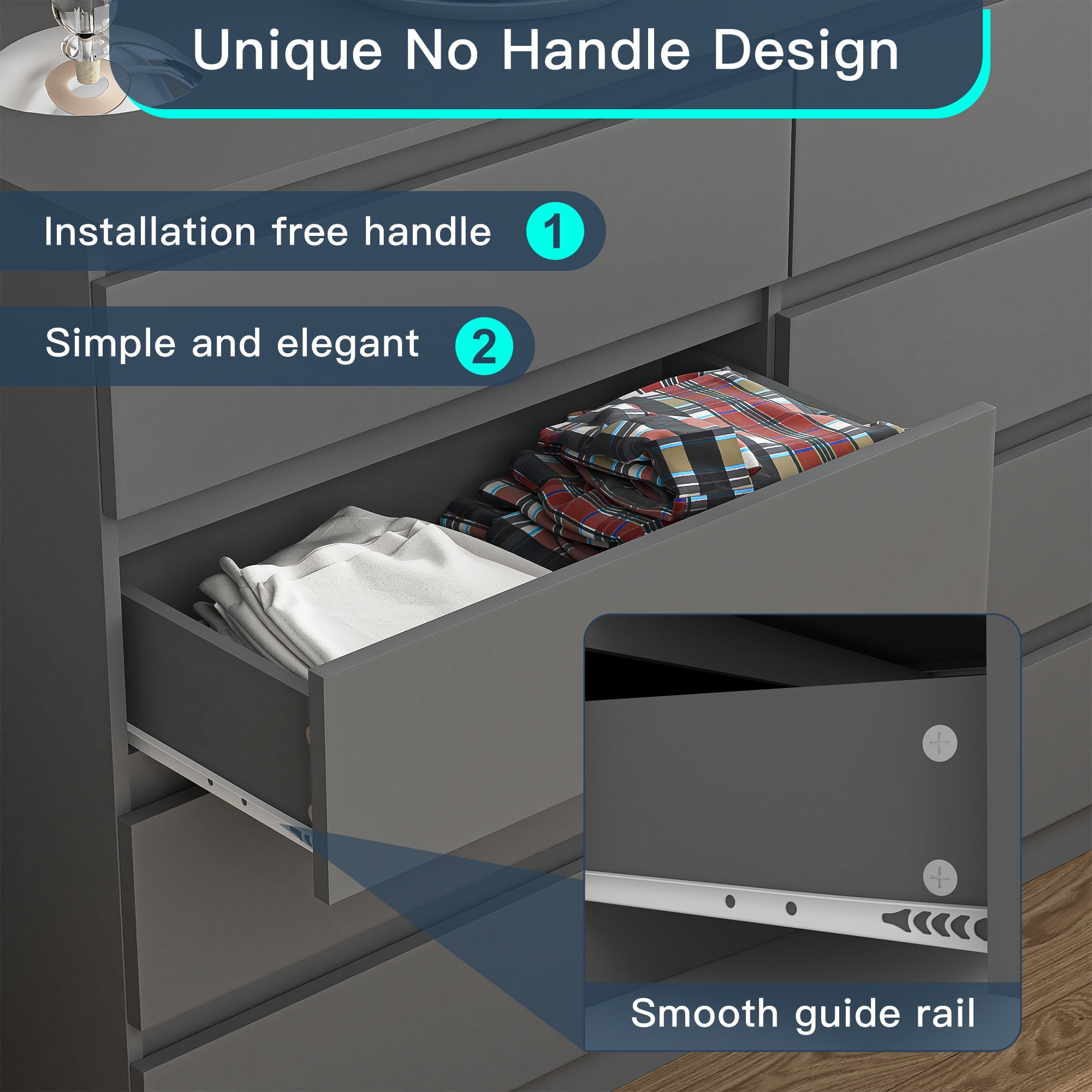 Demi Bonn 8 Drawer Double Dresser, Modern 8 Chest of Drawers with Deep Drawers, Wide Storage Organizer Cabinet for Living Room, Gray