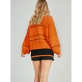 thumbnail image 4 of Women'S Slouchy Waffle Knit Sweater 1/2 Button Collared Pullover Striped Sweater Tops Tangerine Color S, 4 of 8