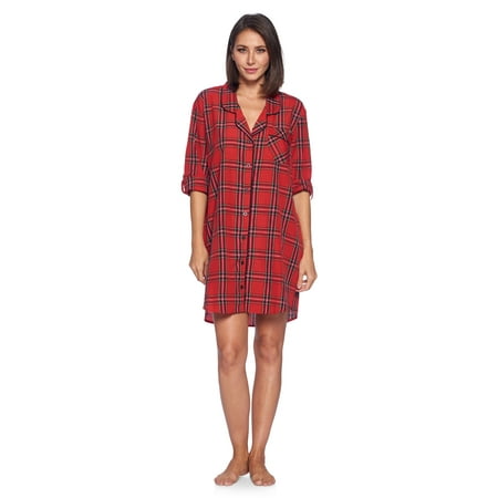 

Ashford & Brooks Women s Woven Plaid Long Sleeve Button Down Sleep Shirt Nightshirt