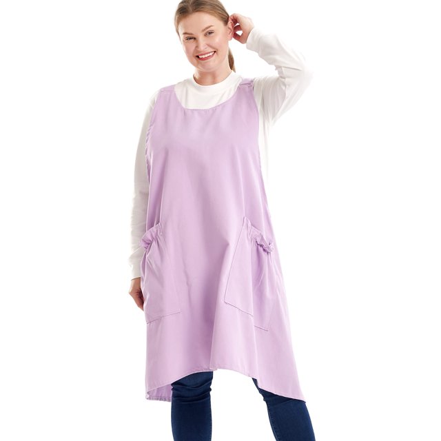 Apronner Delantales De Lino Con Espalda Cruzada, Talla Grande, Para Mujer, Con Bolsillos, Vestido De Mezcla Para Hornear, Cocinar, Jardinería, Trabajos, Lavanda