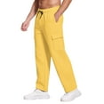 thumbnail image 4 of Big and Tall Sweatpants for Men - Men's Heavyweight Fleece Cargo Sweatpants Baggy Wide Leg Drawstring Waist with Multi Pockets Open Bottom for Hiking​ Yellow L, 4 of 5